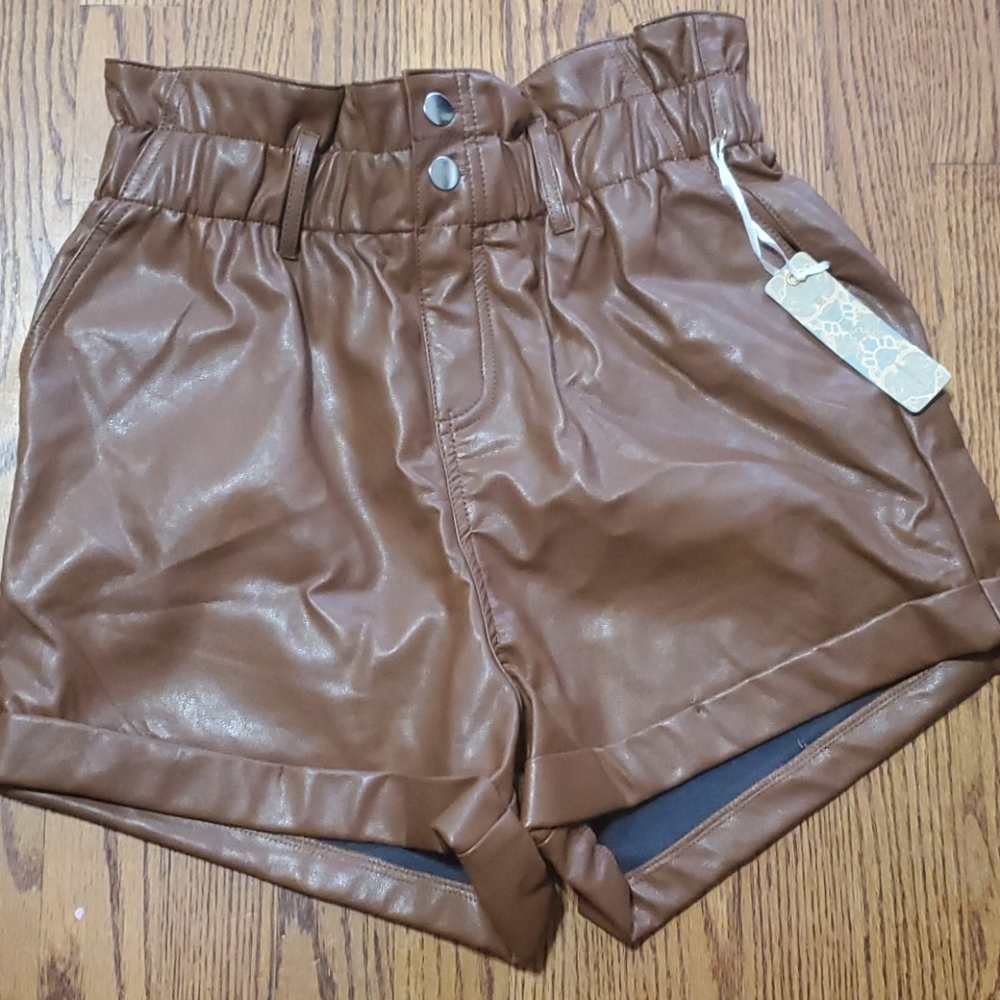 Faux Brown Leather Shorts